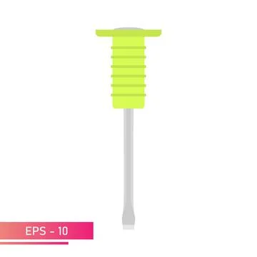 Chisel on metal with a comfortable soft handle in green color. Realistic design Stock Illustration