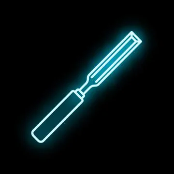 Chisel neon glowing icon for woodworking and carpentry Stock Illustration