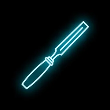 Chisel neon icon glowing against black background Illustrazione stock