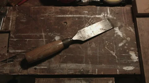 Chisel On Tool Bench DIY Stock Footage 51686698