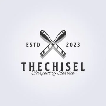 Chisel tool for carpenter logo vector illustration vintage design, crossing.. Stock Illustration