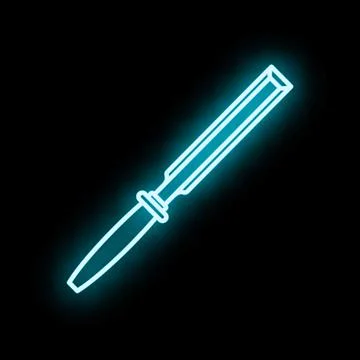 Chisel tool glowing neon blue carpentry icon Stock Illustration