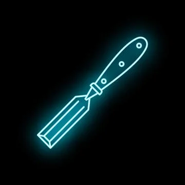 Chisel tool glowing neon electric blue outline Stock Illustration