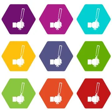 Chisel tool in man hend icon set color hexahedron Stock Illustration