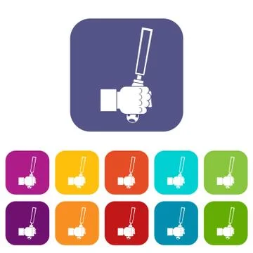 Chisel tool in man hend icons set flat Stock Illustration