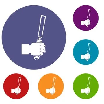 Chisel tool in man hend icons set Stock Illustration
