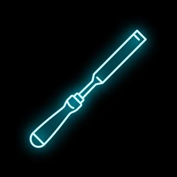 Chisel tool neon outline glowing blue icon Stock Illustration