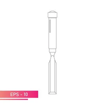 Chisel on wood, icon. Lines design. On a white background. Tools for carpenters Stock Illustration