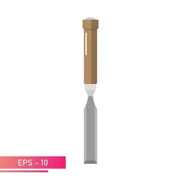 Chisel with a wooden handle in a realistic design. On a white background. Tools Stock Illustration