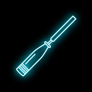 Chisel woodworking tool blue neon glowing line Stock Illustration