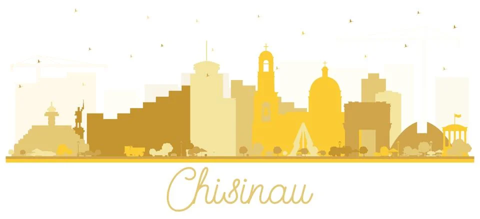 Chisinau Moldova City Skyline Silhouette with Golden Buildings Isolated on Wh Stock Illustration