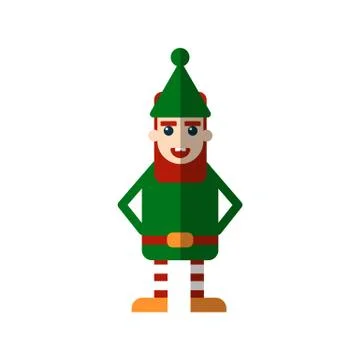 Chistmas elf vector flat illustration isolated on white background. Xmas Stock Illustration
