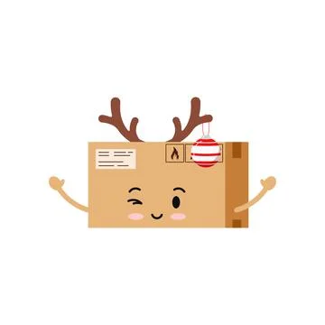 Chistmas parcel box deer character icon isolated on white background. Stock Illustration