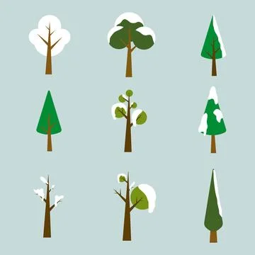 Chistmas trees pattern, with snow on it and Set of winter trees Stock Illustration