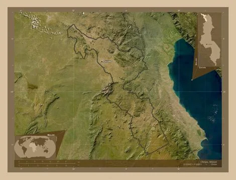 Chitipa, Malawi. Low-res satellite. Labelled points of cities Stock Illustration