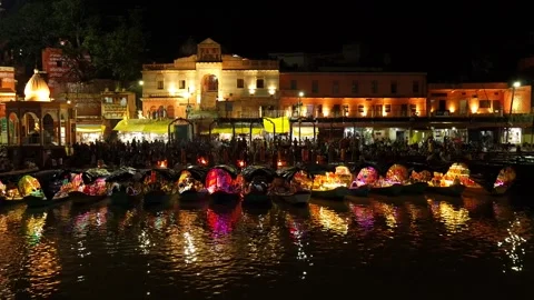 Chitrakoot, Uttar Pradesh - 2024, July 24: Devout Pilgrims Praying During Aarti Video stock 281492853