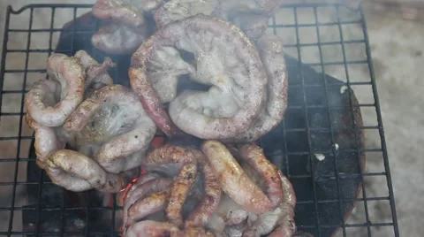 Chitterlings grill, Thai food Stock Footage 54462053