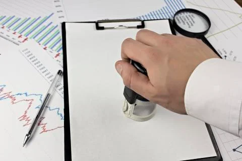 Chitzy leaf, folder, hand, pen and print Stock-Fotos