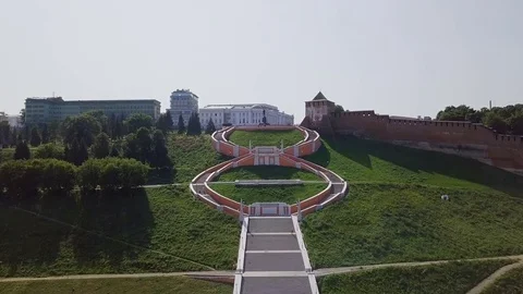 Chkalov staircase. Nizhny Novgorod, Russia, From Dron Stock Footage
