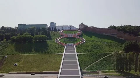 Chkalov staircase. Nizhny Novgorod, Russia, From Dron Stock Footage