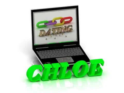 CHLOE- Name and Family bright letters near Notebook and  inscription Dating o Stock Illustration