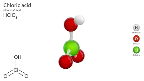 Chloric Acid. 3D model of a molecule. HClO3. White background. 3D render Stock Footage 291075802