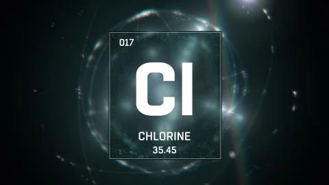 Chlorine as Element 17 of the Periodic Table 3D illustration on green background Stock Illustration