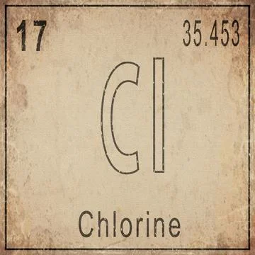 Chlorine Element Card from Periodic Table on Vintage Old Paper Stock Illustration