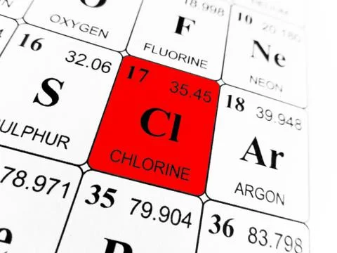 Chlorine on the periodic table of the elements Stock Photos