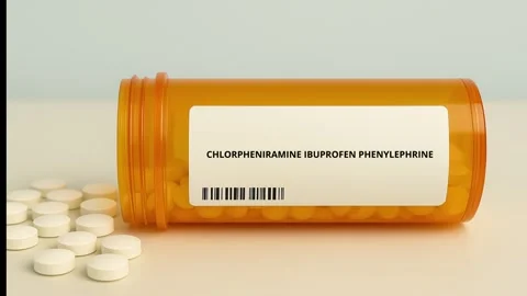 CHLORPHENIRAMINE IBUPROFEN PHENYLEPHRINE cold cough and allergy combination Stock Footage 346760377