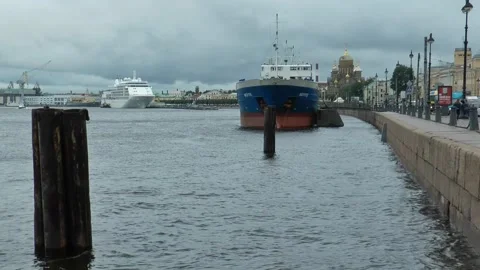 Chmidt embankment on a cloudy summer evening. Stock Footage 340817854