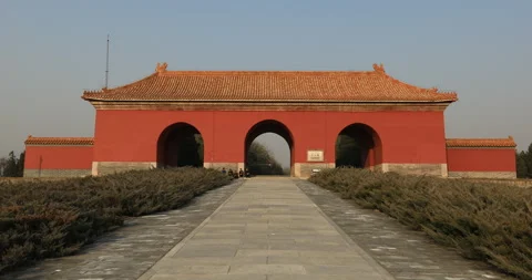 CHN2002043: Great Red Gate (Da Hong Men) at the Ming Tombs (Ming Shisan Ling) Stock Footage 134581156