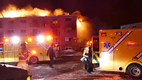 Choatic structure fire scene Stock Footage 104301856