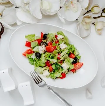 Choban salad top view on the table Stock Photos