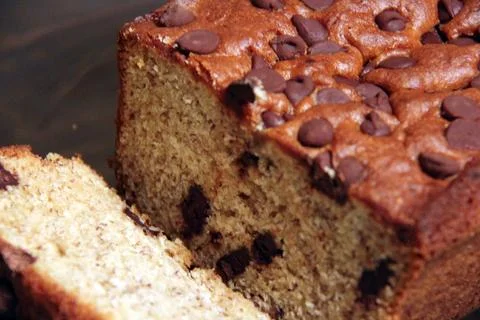 Choc chip banana bread - close up Stock Photos