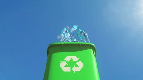 Chock-full garbage container opens and plastic bottles fall out from the bin Stock Footage 115961225