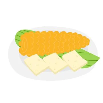 Choclo con queso - Peruvian dish of hot big corn and salty Andean cheese. Stock Illustration