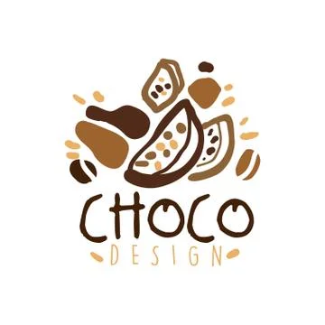 Choco label design, hand drawn vector Illustration in brown colors Stock Illustration