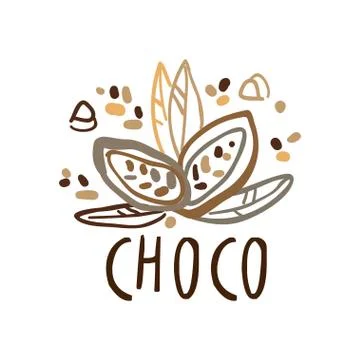 Choco label, hand drawn vector Illustration in brown colors, logo template Stock Illustration