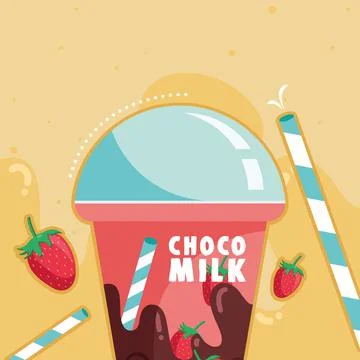 Choco milk with strawberries Stock Illustration