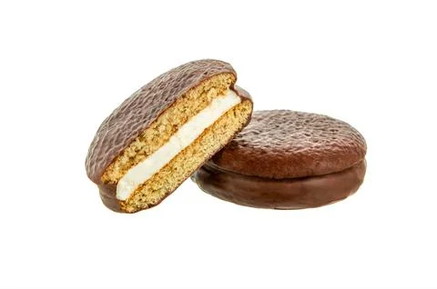 Choco pie chocolate biscuits on white Stock Photos