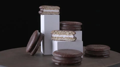 Choco pie with white cream Stock Footage 132971563
