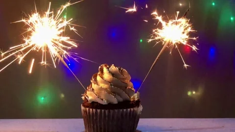 Chocolat cupcake with sparklers Stock Footage 268759504
