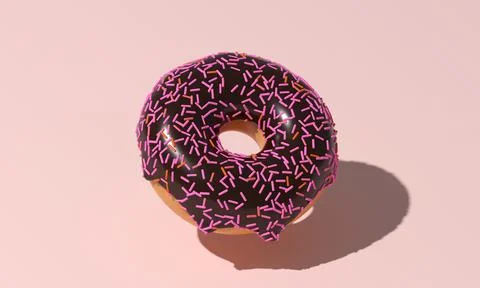 Chocolate 3D donut on a beige background is a realistic sweet dessert with a top Stock Illustration