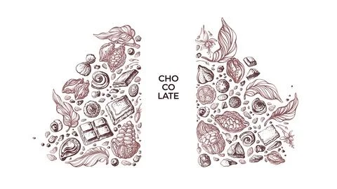 Chocolate and cocoa template. Vector bean, powder Stock Illustration