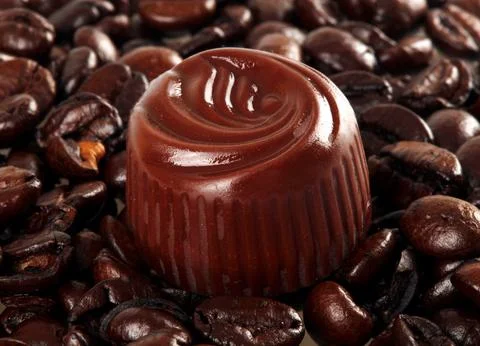 Chocolate and coffee beans Stock Photos