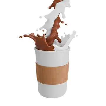 Chocolate and cream splashed, take away drink 3d rendering Stock Illustration