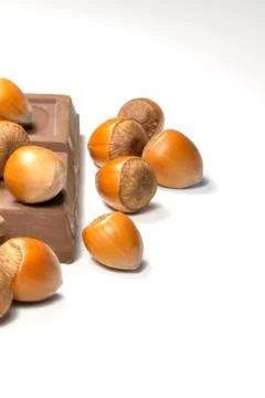 Chocolate and hazelnuts Stock Photos