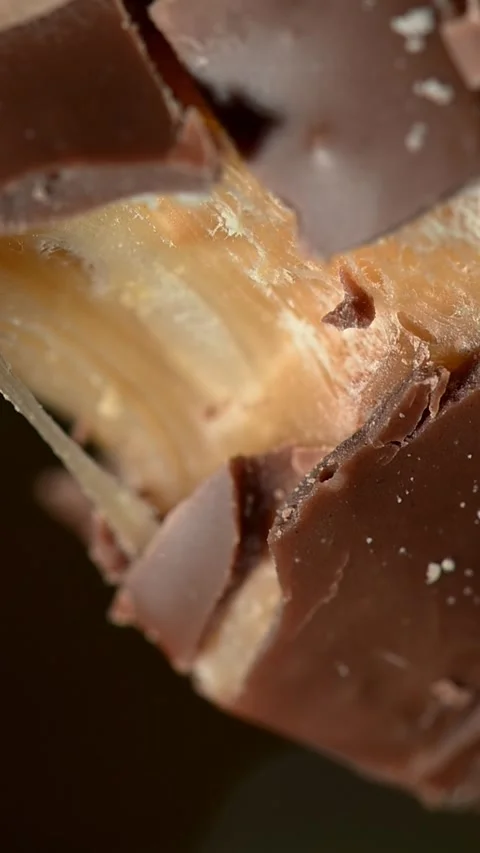 Chocolate and Nougat Cookie Breaking, Macro Dessert Close Up Stock Footage 329249273