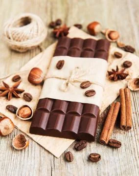 Chocolate and nuts Stock Photos